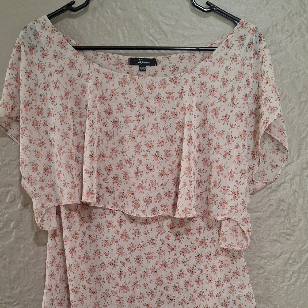 Soprano Cream and Pink Floral Blouse Size M - Picture 4 of 9